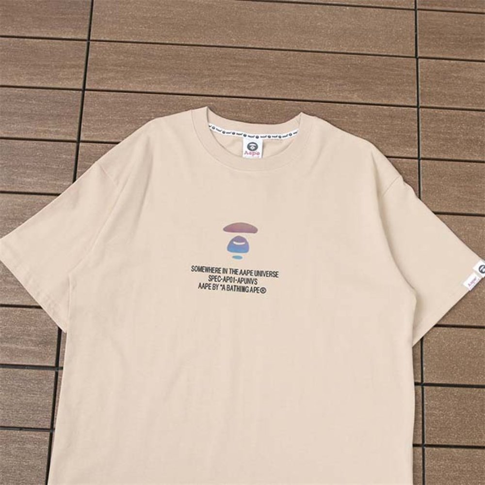 AAPE Colorful Ape Head Lettering Logo T-Shirt - Cream Short Sleeve - Picture 2 of 6